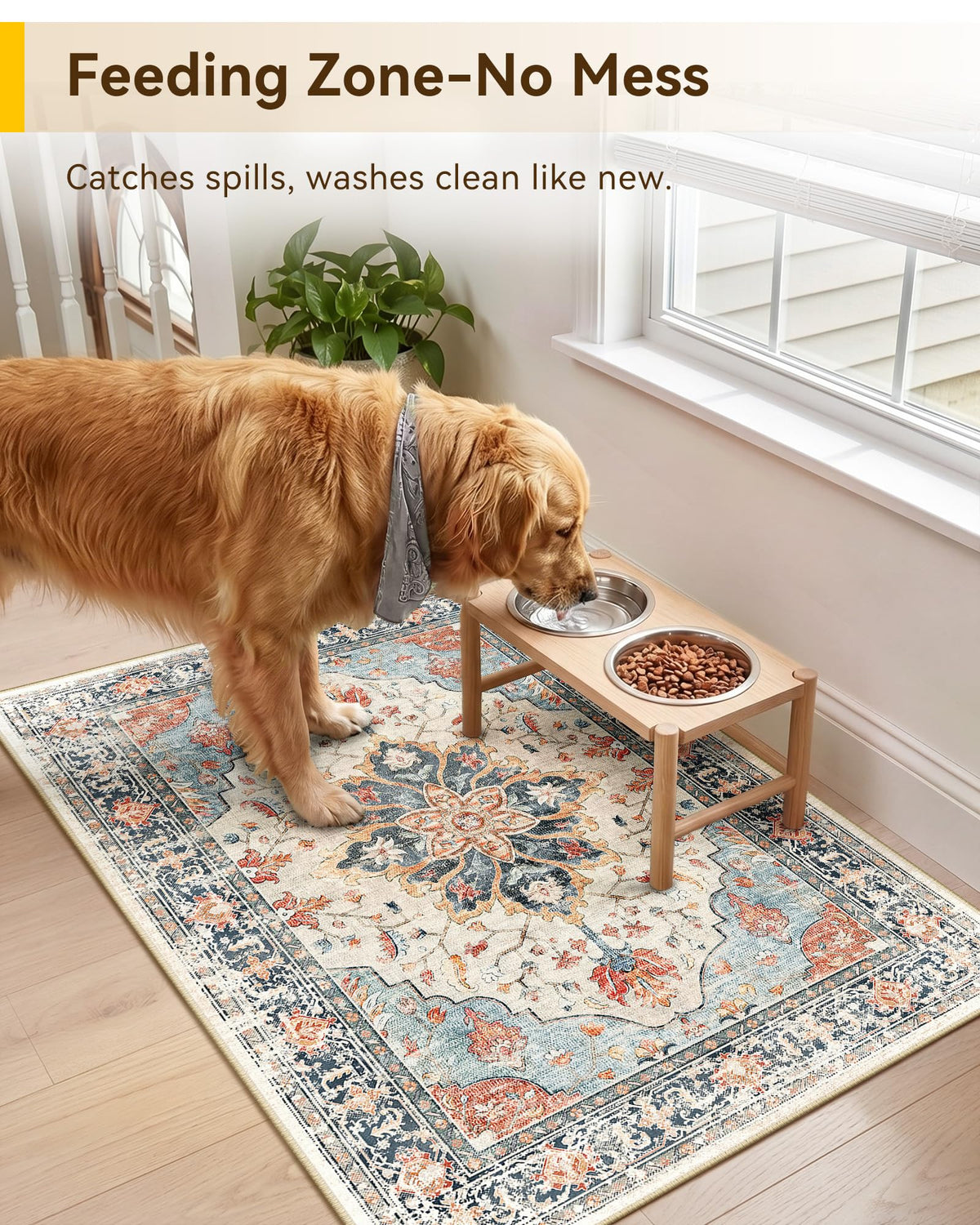Washable Area Rug with Soft Non-Slip Backing