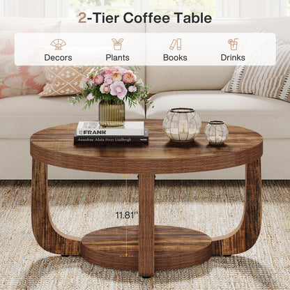 Round Two-Tier Coffee Table with Hidden Storage
