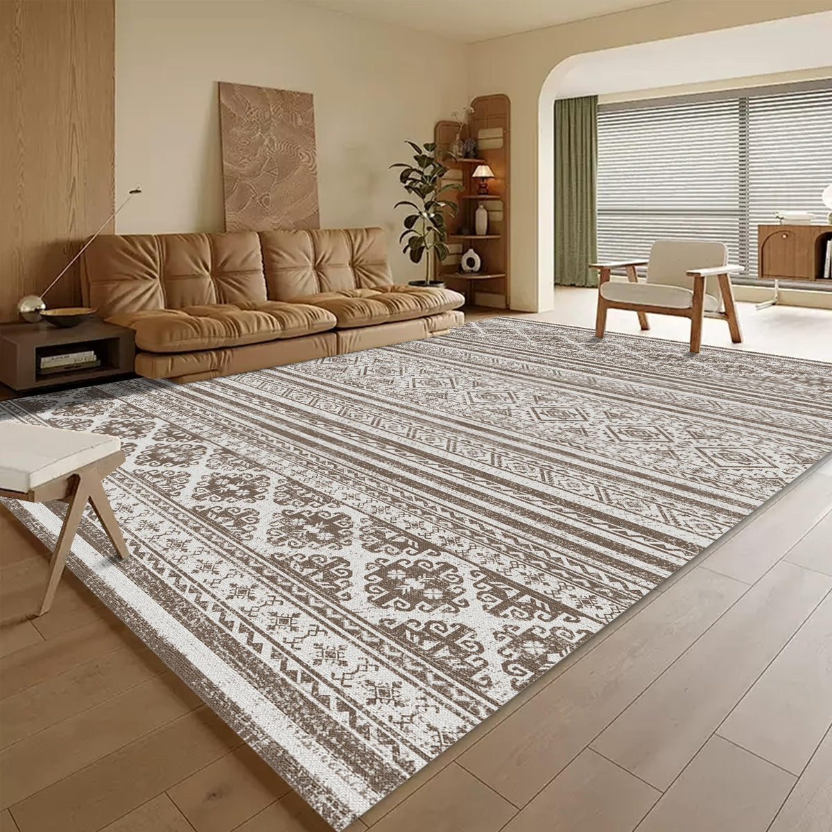 Washable Vintage Tribal Area Rug with Non-Slip Backing