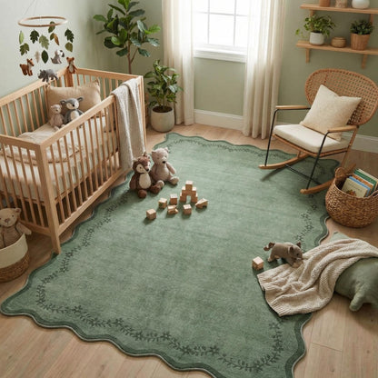 Scalloped Washable Area Rug with Non-Slip Backing