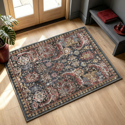 Washable Vintage Tribal Area Rug with Non-Slip Backing