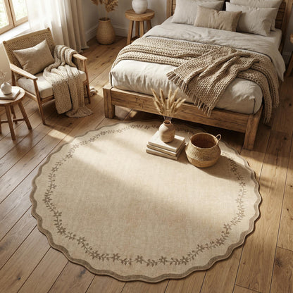 Scalloped Washable Area Rug with Non-Slip Backing