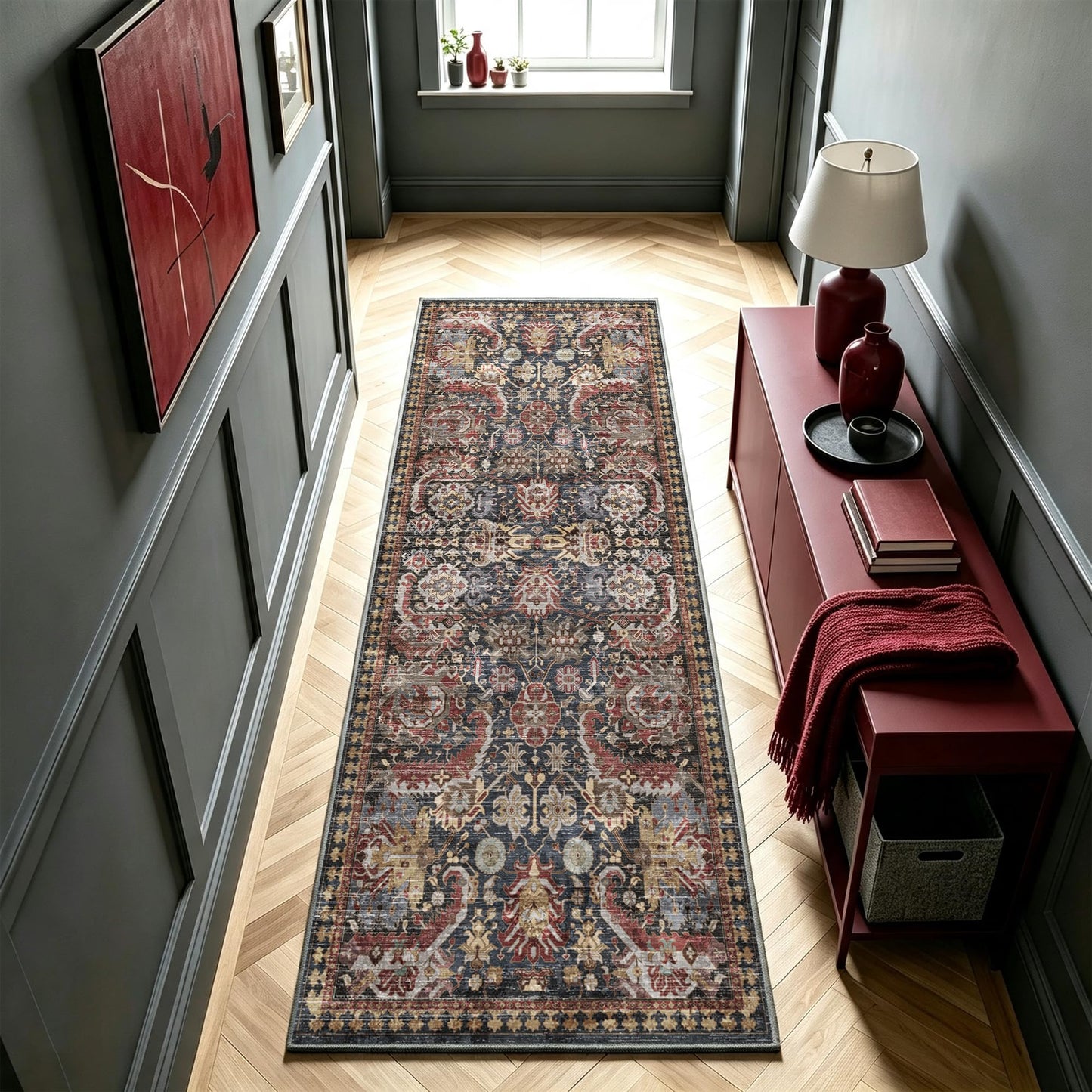 Washable Vintage Tribal Area Rug with Non-Slip Backing