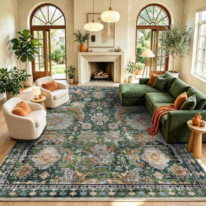 Washable Vintage Tribal Area Rug with Non-Slip Backing