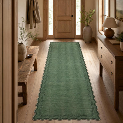 Scalloped Washable Area Rug with Non-Slip Backing