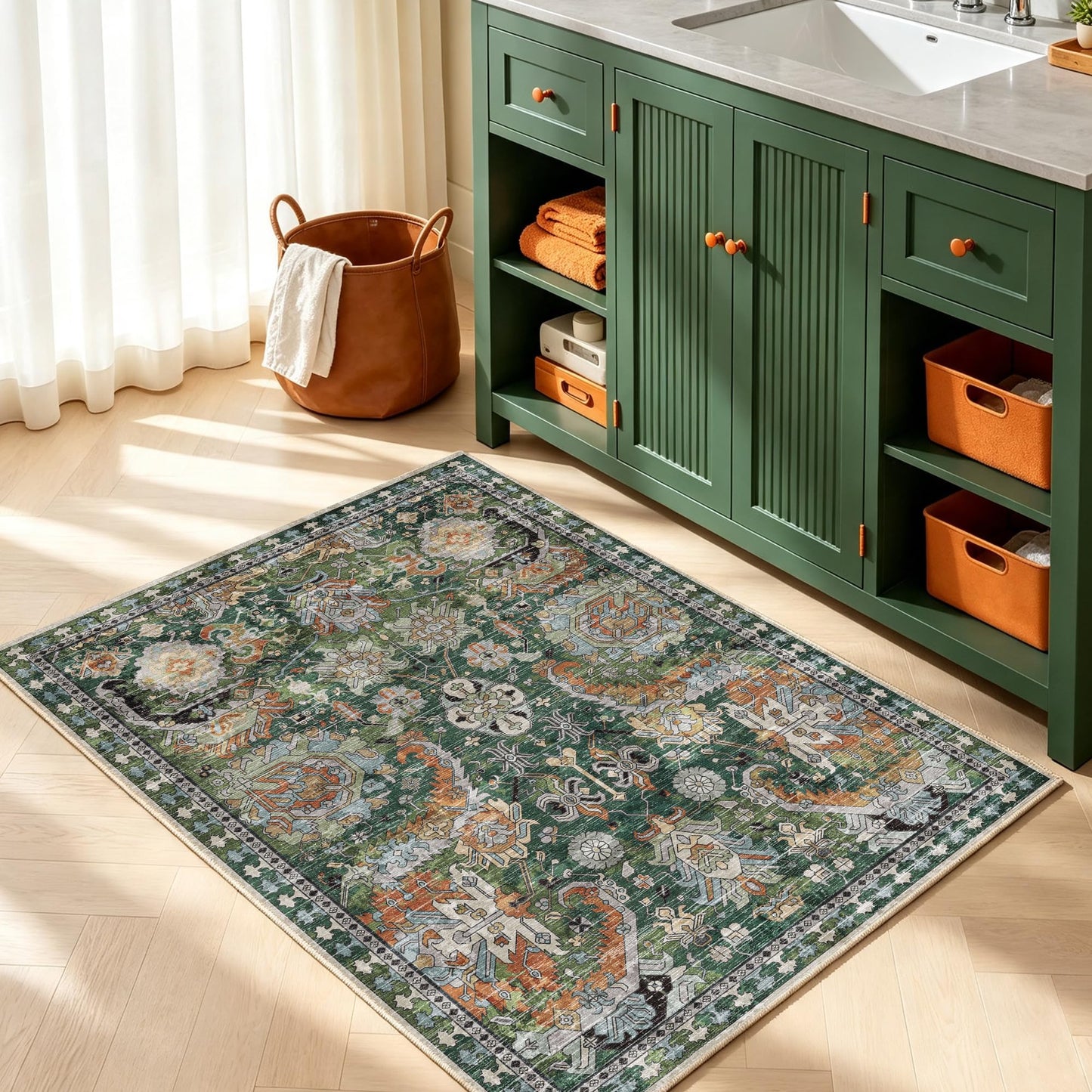 Washable Vintage Tribal Area Rug with Non-Slip Backing