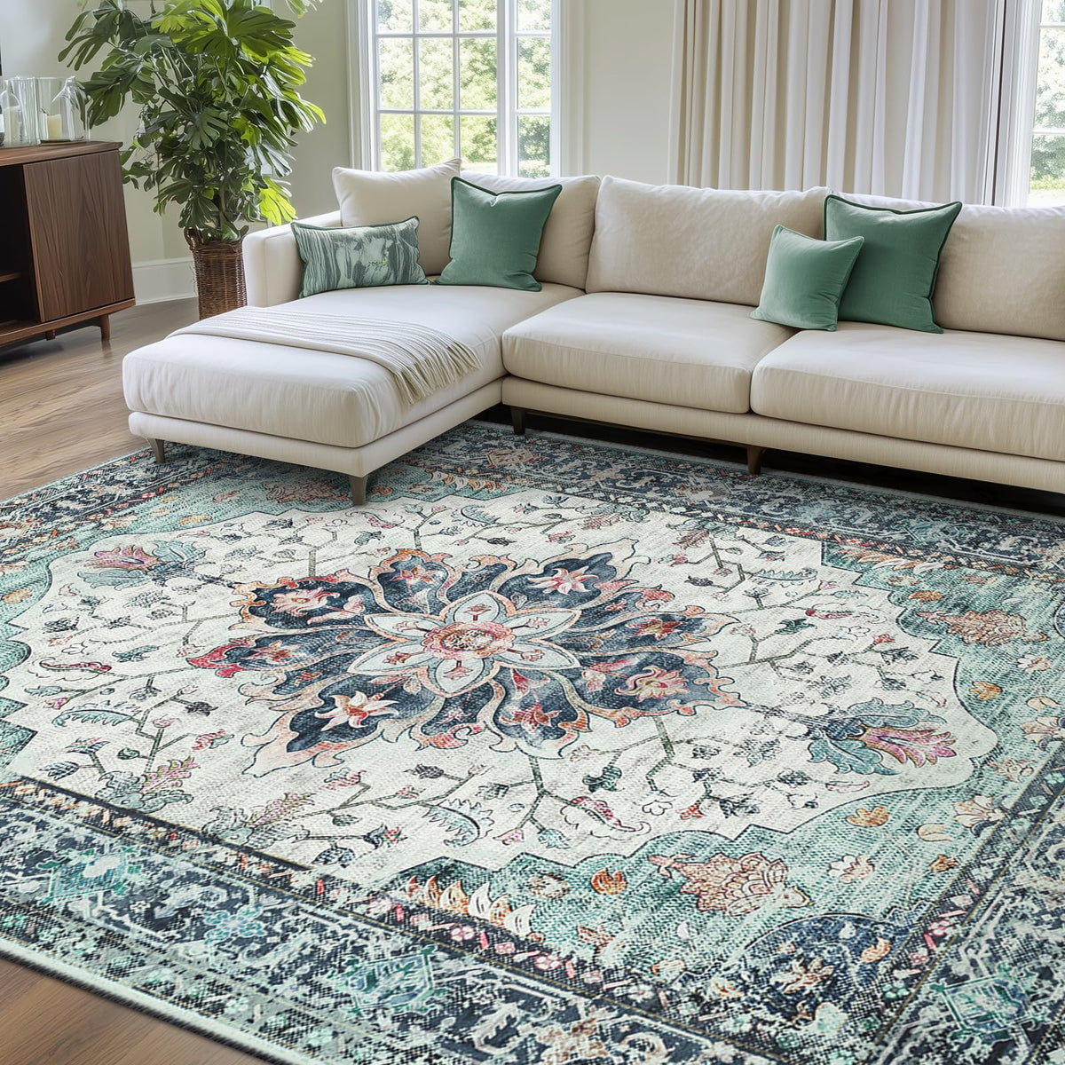 Washable Area Rug with Soft Non-Slip Backing