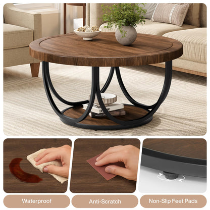 Round Two-Tier Coffee Table with Modern Wood Design