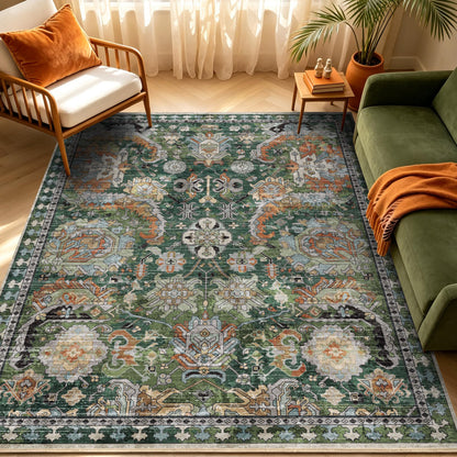 Washable Vintage Tribal Area Rug with Non-Slip Backing