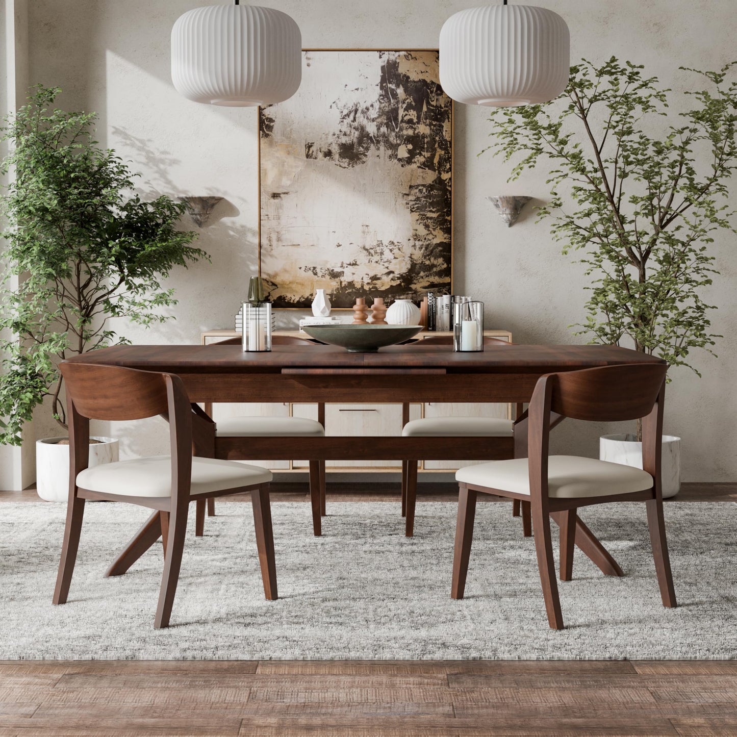 Live Edge Expandable Dining Set with Walnut Finish