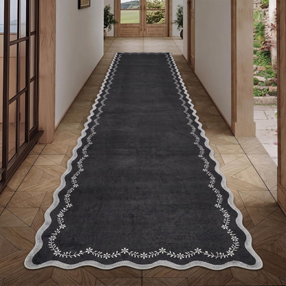 Scalloped Washable Area Rug with Non-Slip Backing