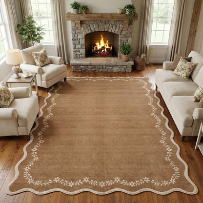 Scalloped Washable Area Rug with Non-Slip Backing