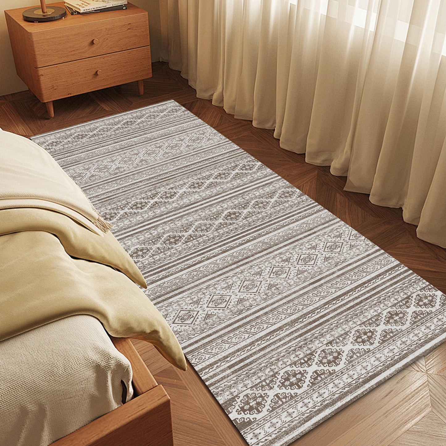 Washable Vintage Tribal Area Rug with Non-Slip Backing