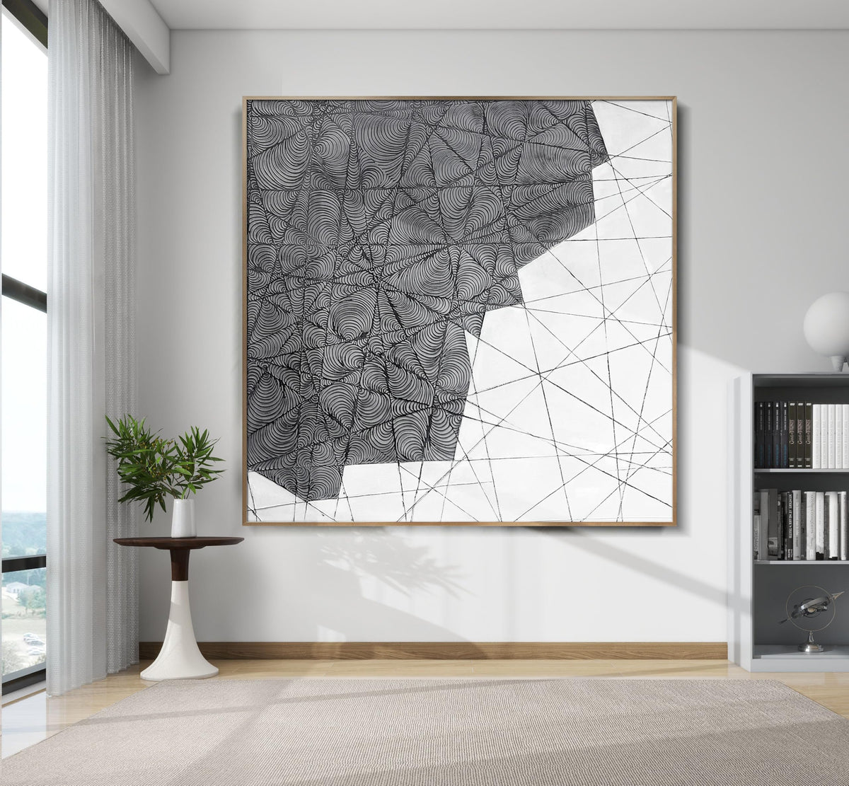 Oversized Blue & White Canvas Wall Art Painting