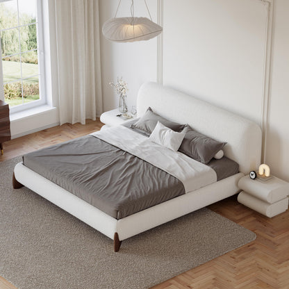 Curved Upholstered Platform Bed with Linen Headboard
