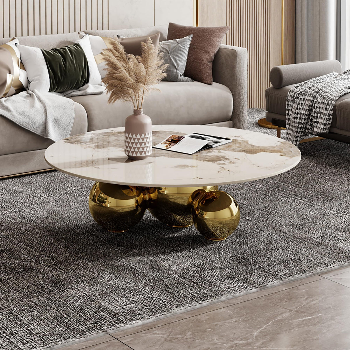 Round Marble Coffee Table with Hidden Storage