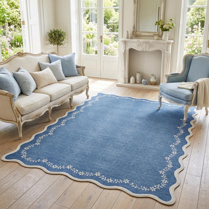 Scalloped Washable Area Rug with Non-Slip Backing