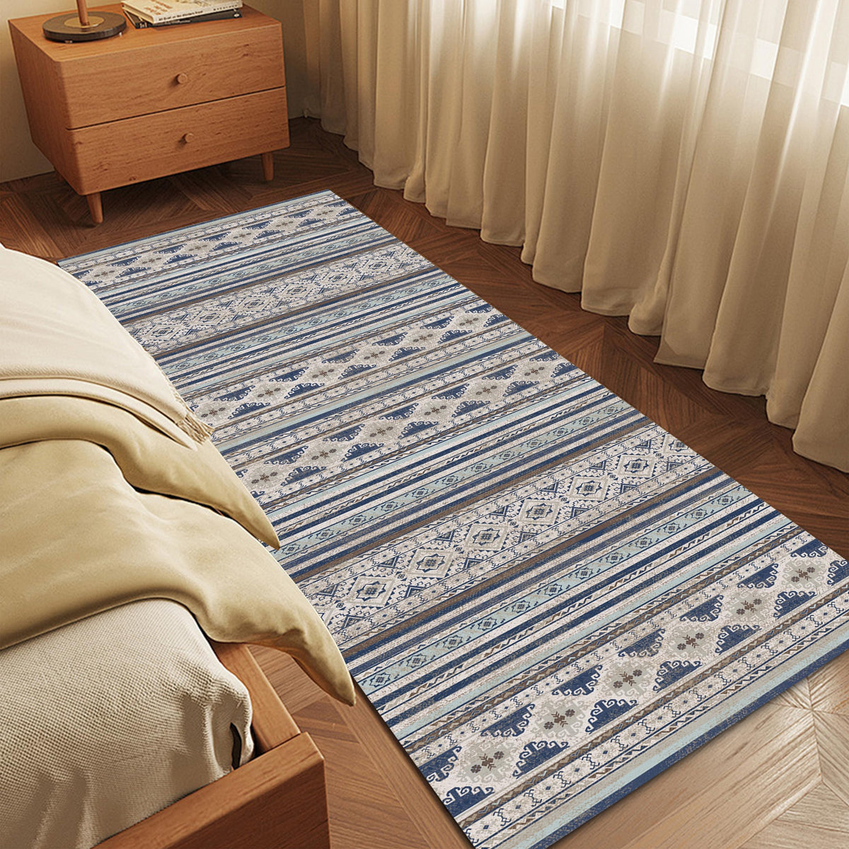 Washable Vintage Tribal Area Rug with Non-Slip Backing