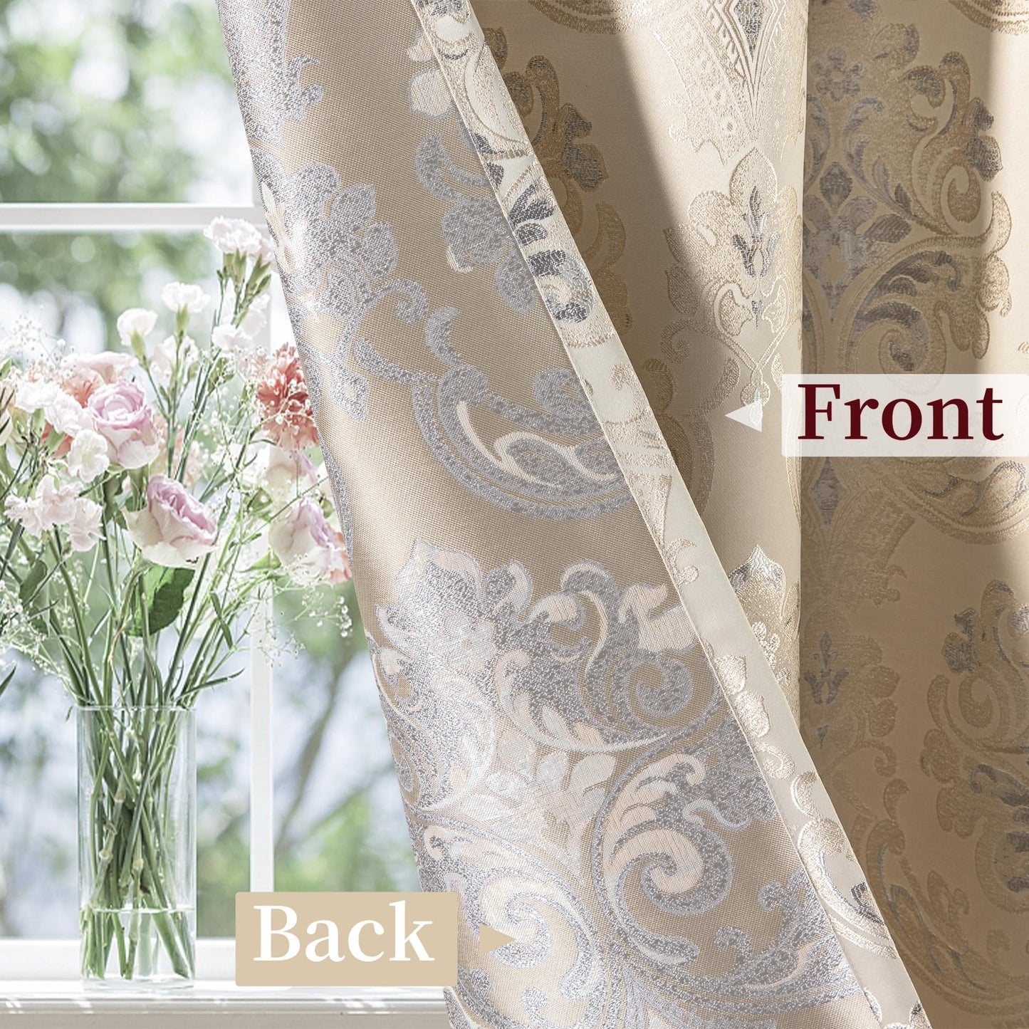 Luxury Damask Curtains with Waterfall Valances
