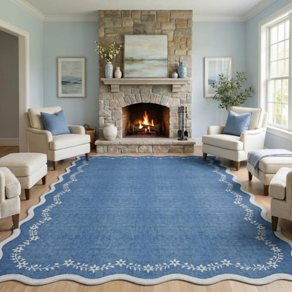 Scalloped Washable Area Rug with Non-Slip Backing