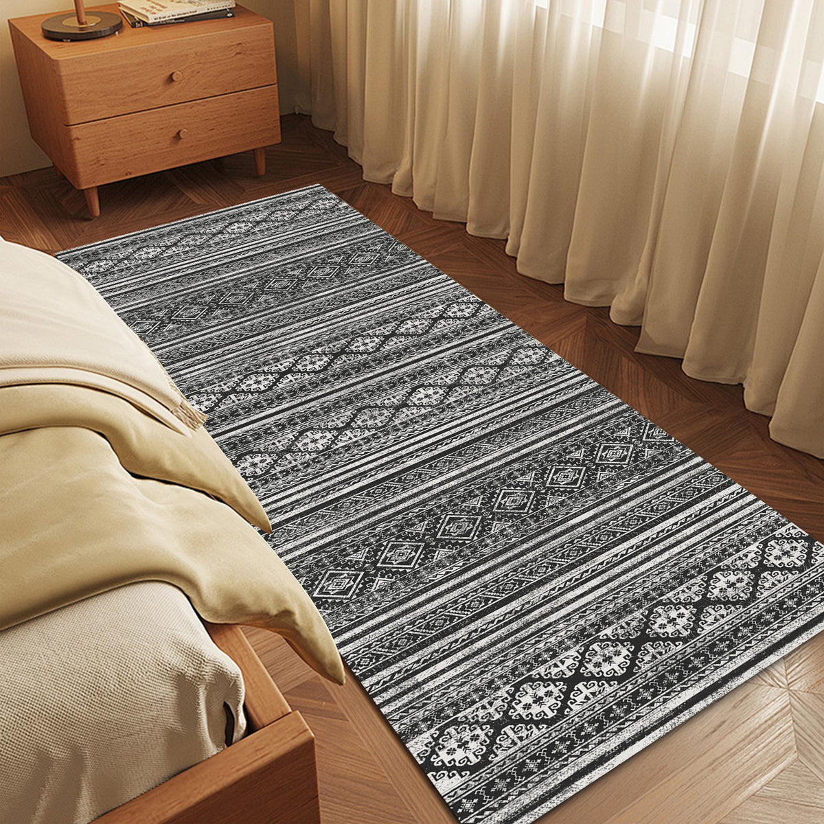 Washable Vintage Tribal Area Rug with Non-Slip Backing