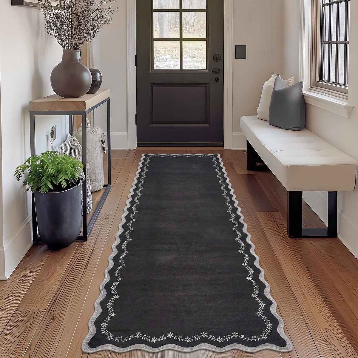 Scalloped Washable Area Rug with Non-Slip Backing