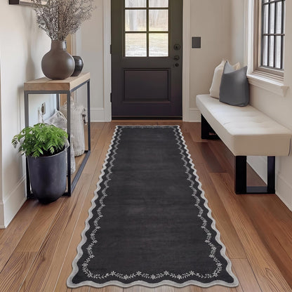 Scalloped Washable Area Rug with Non-Slip Backing