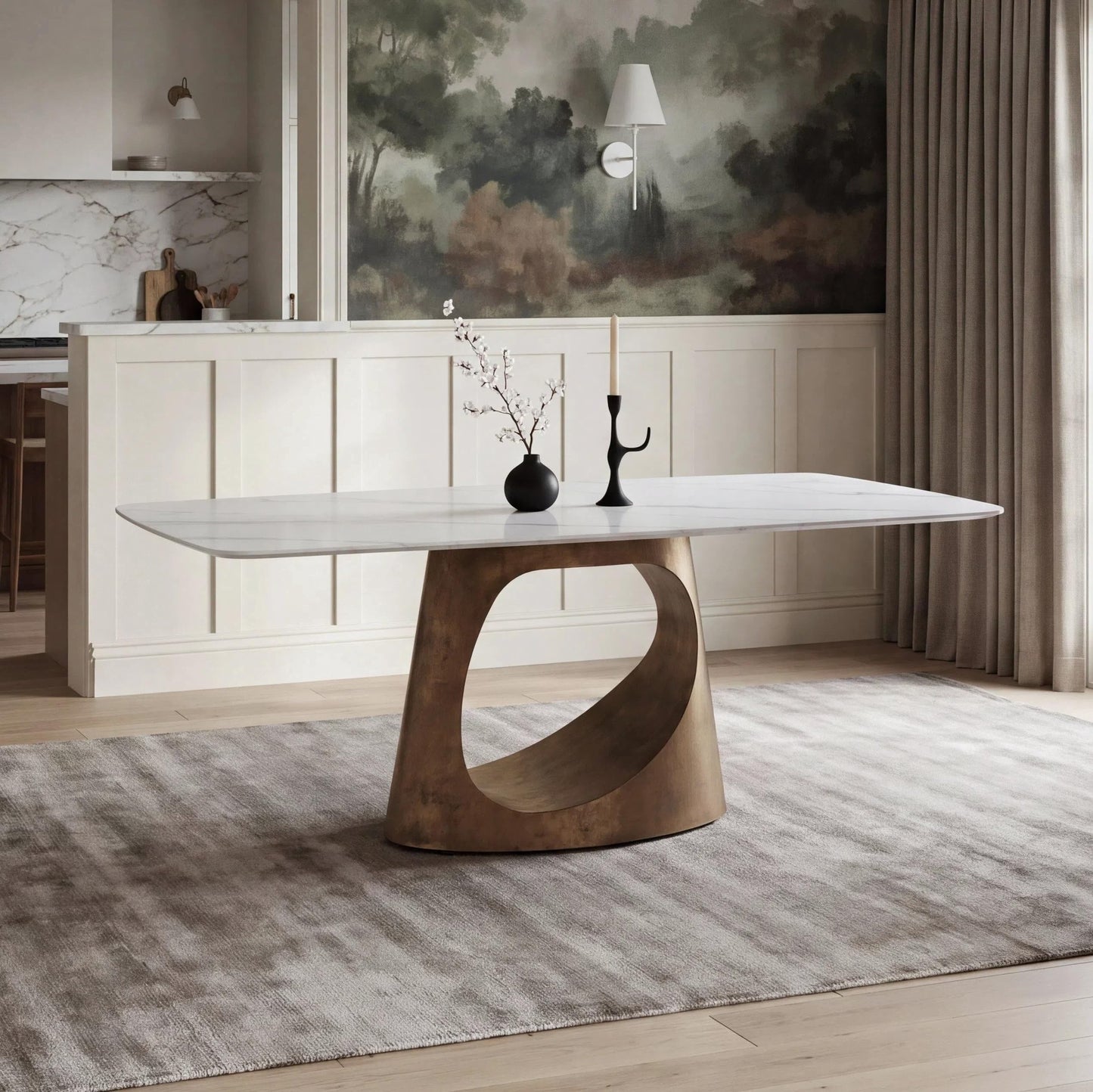 Modern Sintered Stone Dining Table with Sleek Base