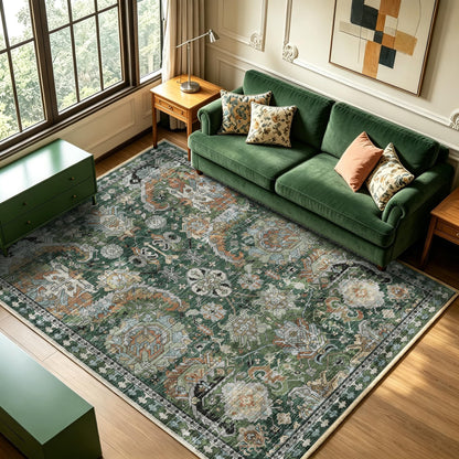 Washable Vintage Tribal Area Rug with Non-Slip Backing