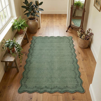 Scalloped Washable Area Rug with Non-Slip Backing
