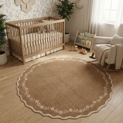 Scalloped Washable Area Rug with Non-Slip Backing