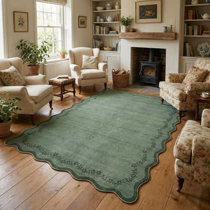 Scalloped Washable Area Rug with Non-Slip Backing