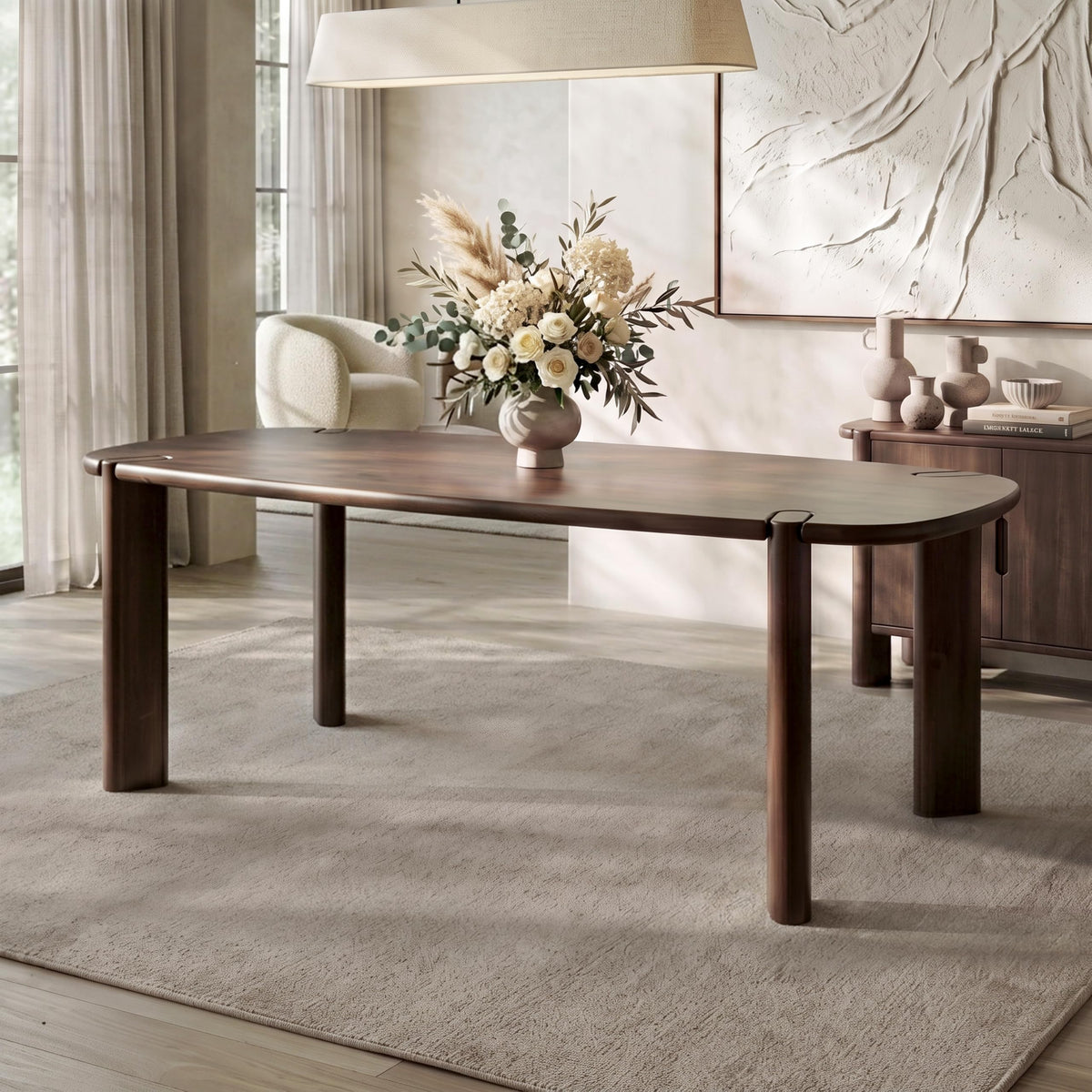 Mid-Century Solid Wood Rectangular Dining Table