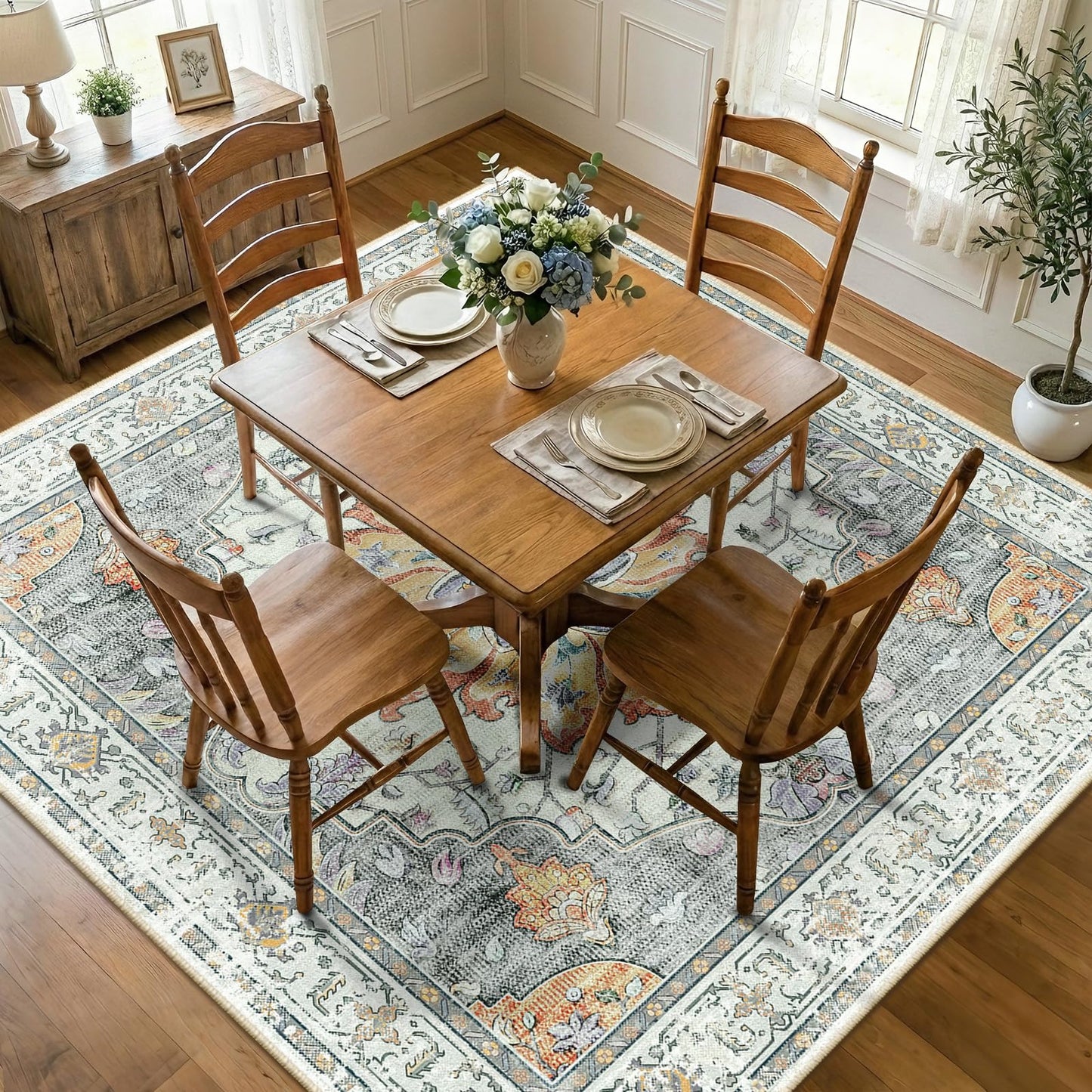 Washable Area Rug with Soft Non-Slip Backing