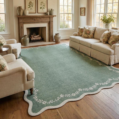 Scalloped Washable Area Rug with Non-Slip Backing
