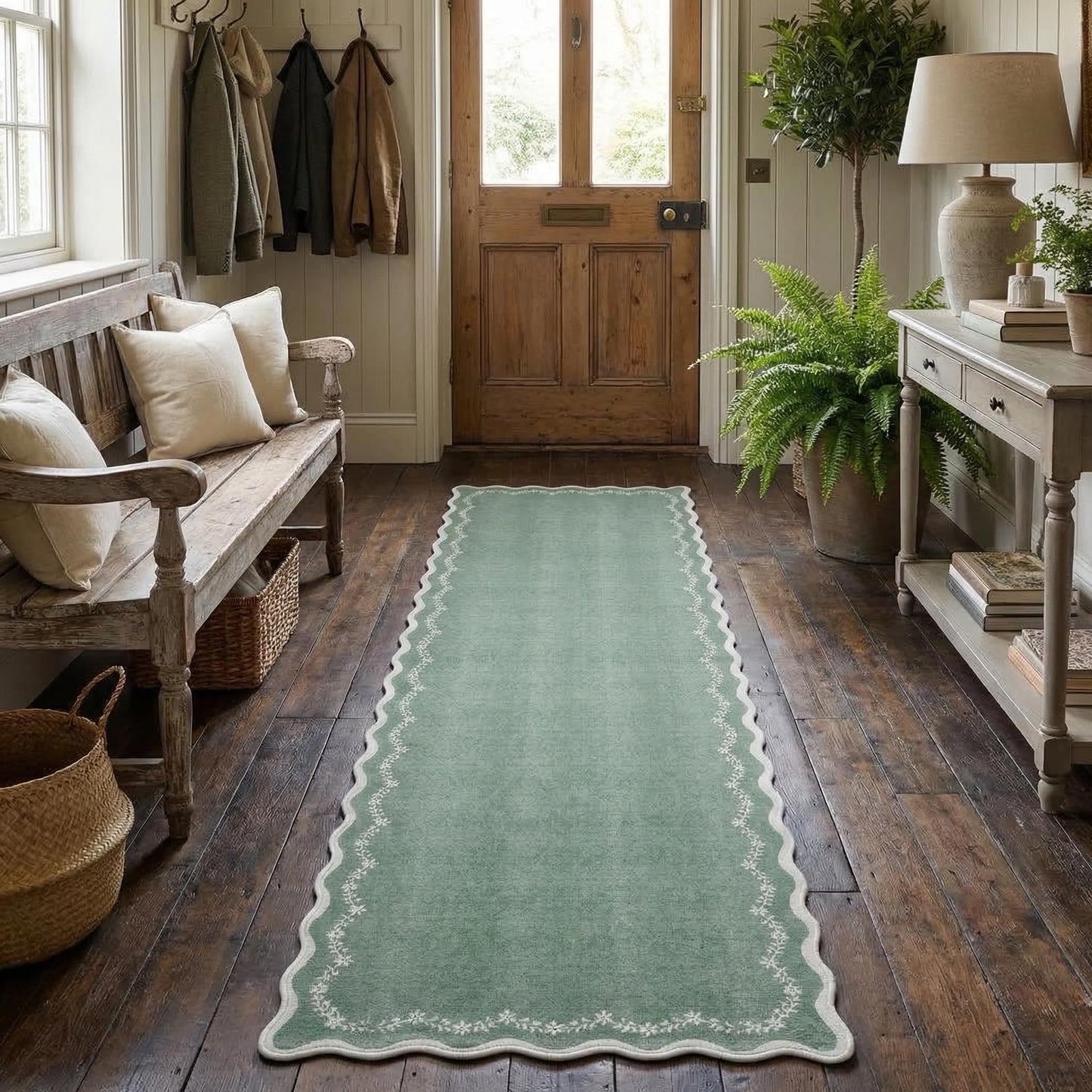 Scalloped Washable Area Rug with Non-Slip Backing