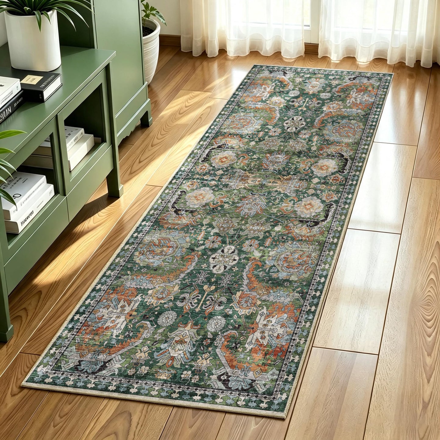 Washable Vintage Tribal Area Rug with Non-Slip Backing