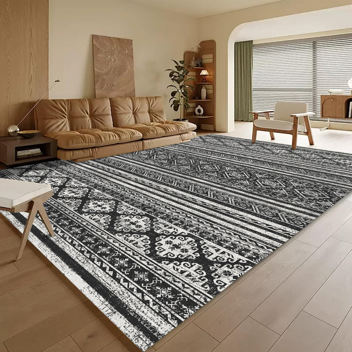 Washable Vintage Tribal Area Rug with Non-Slip Backing