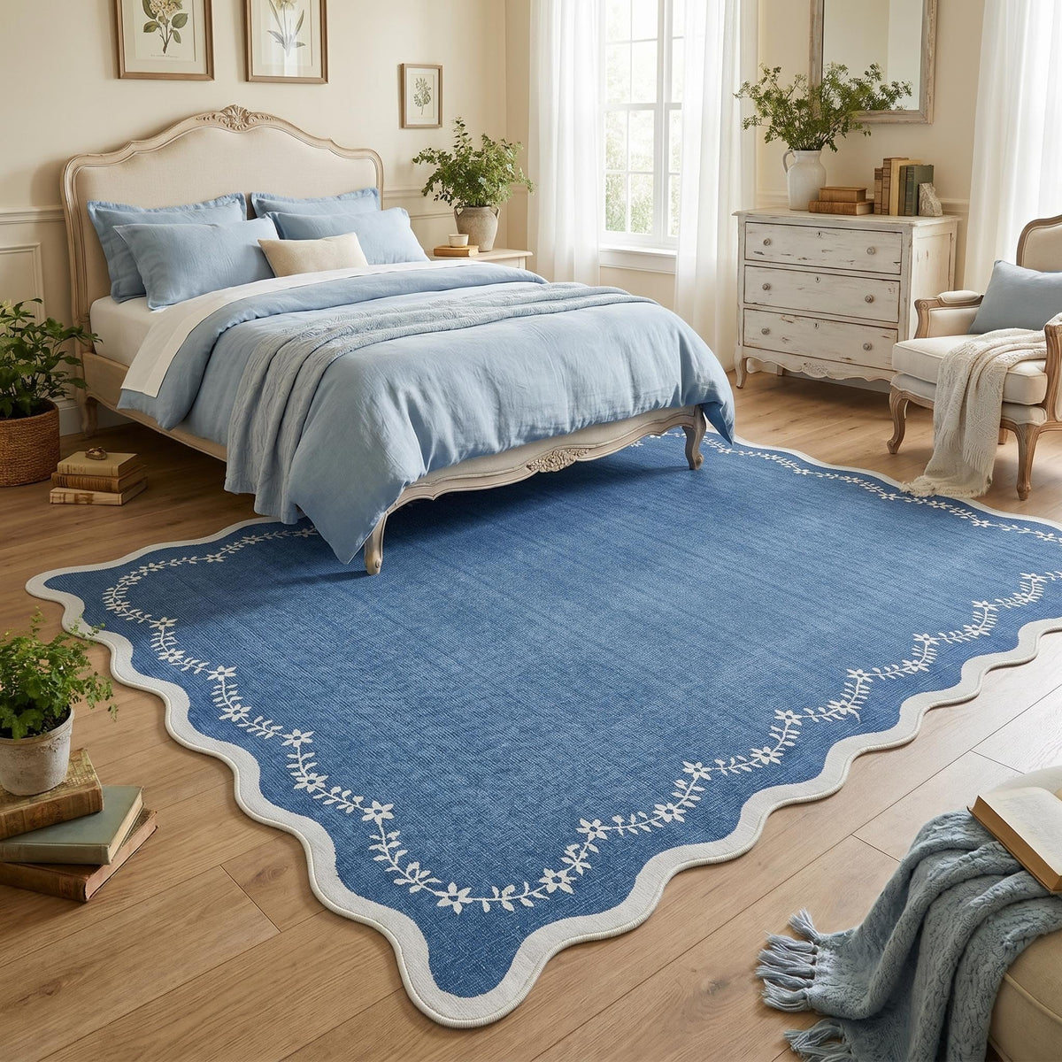 Scalloped Washable Area Rug with Non-Slip Backing