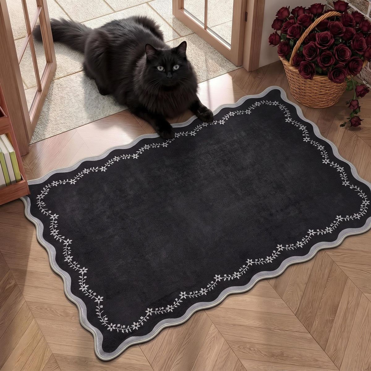 Scalloped Washable Area Rug with Non-Slip Backing