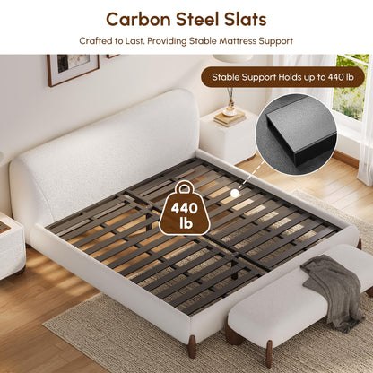 Curved Upholstered Platform Bed with Linen Headboard
