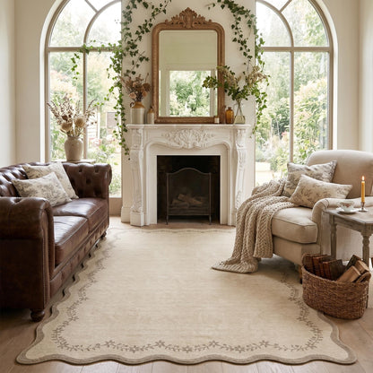 Scalloped Washable Area Rug with Non-Slip Backing