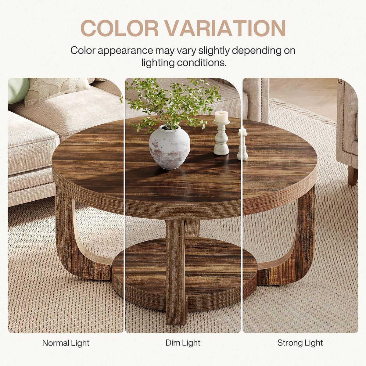 Round Two-Tier Coffee Table with Hidden Storage