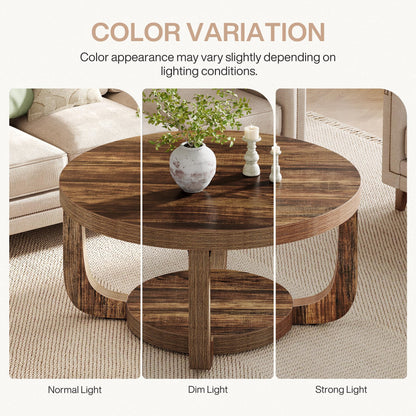 Round Two-Tier Coffee Table with Hidden Storage