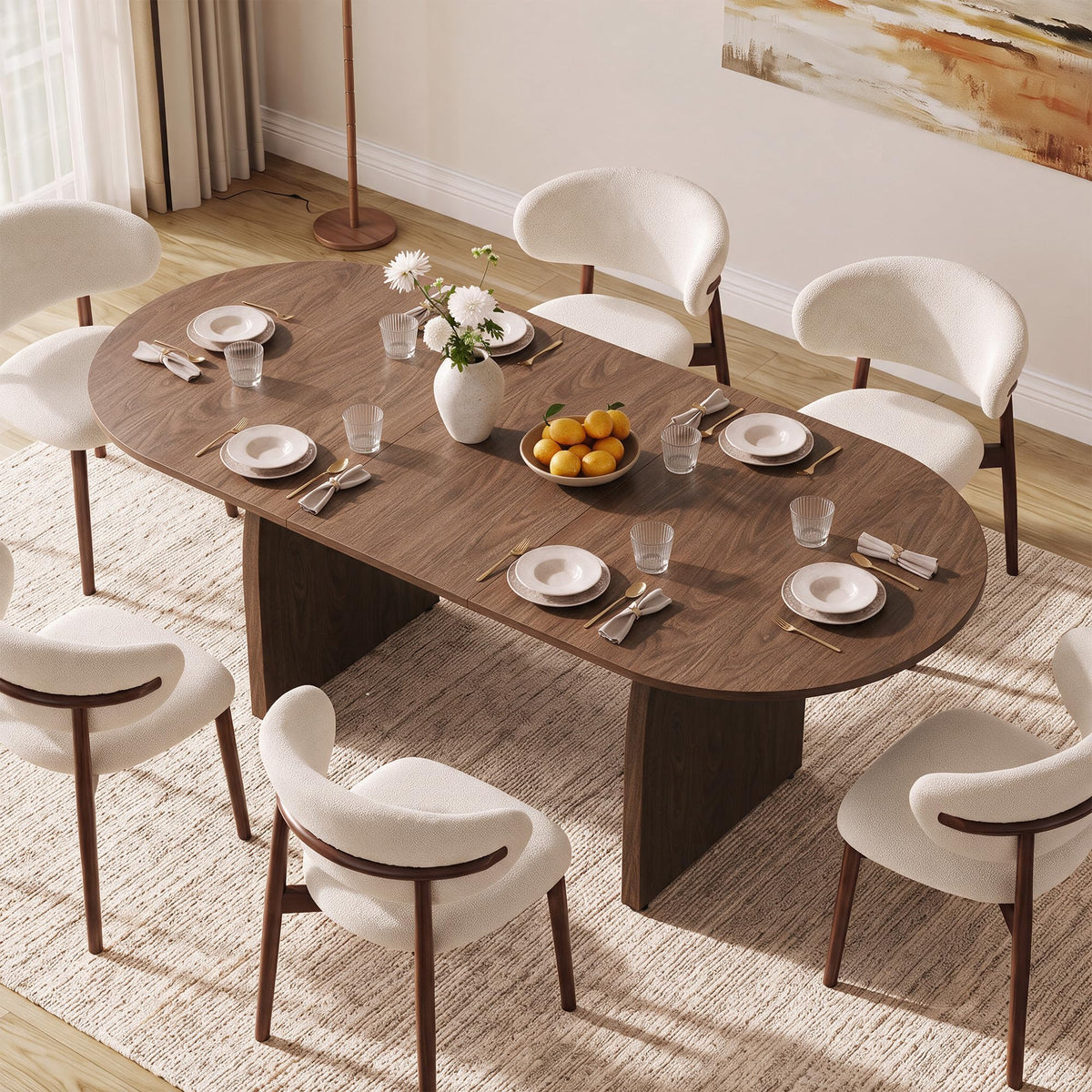 Extendable Oval Dining Table Set for 4 to 10