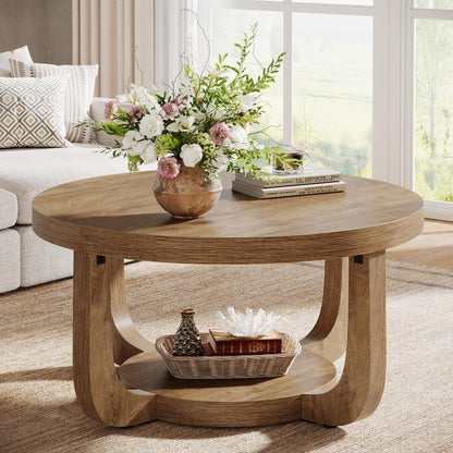 Round Two-Tier Coffee Table with Hidden Storage