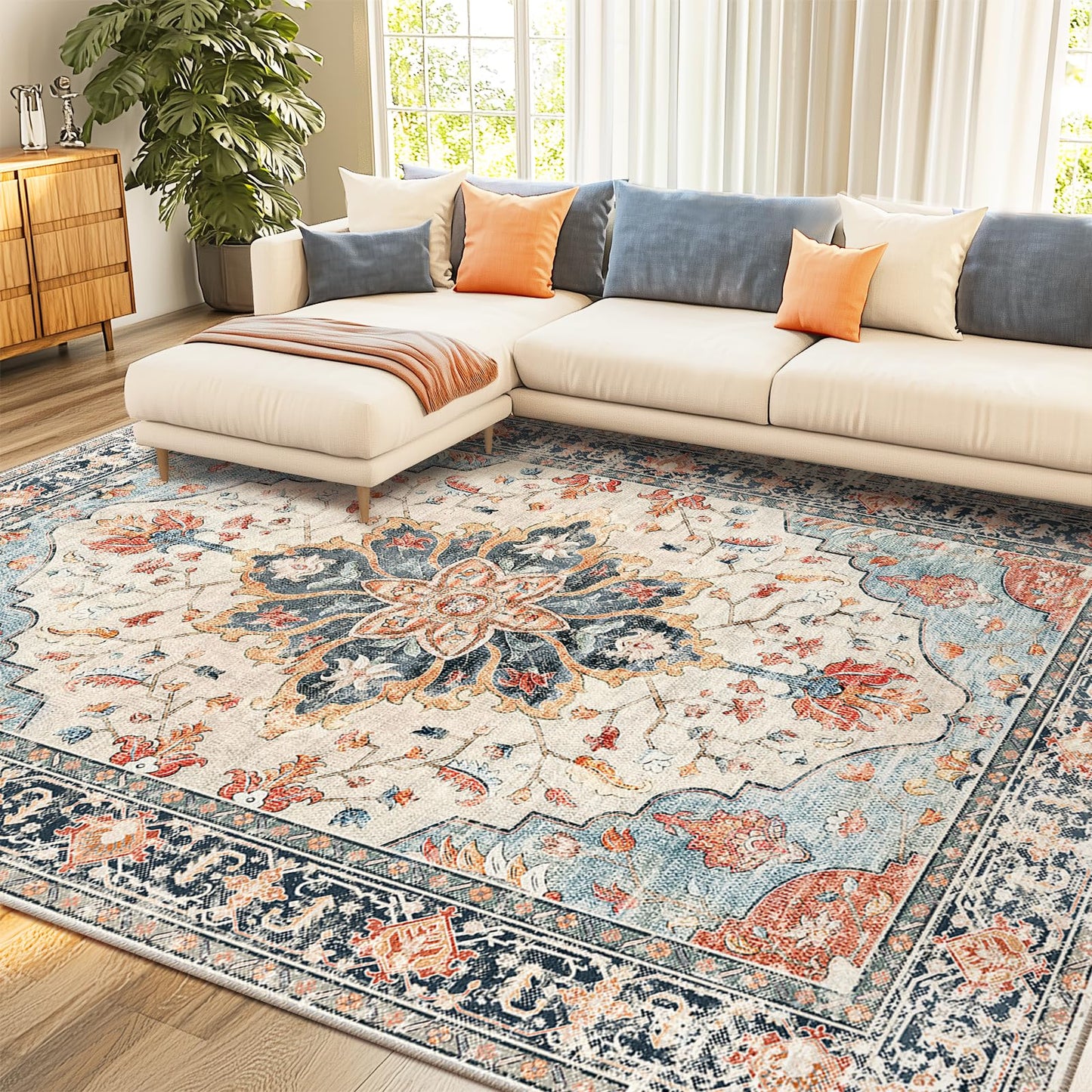 Washable Area Rug with Soft Non-Slip Backing