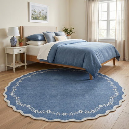 Scalloped Washable Area Rug with Non-Slip Backing