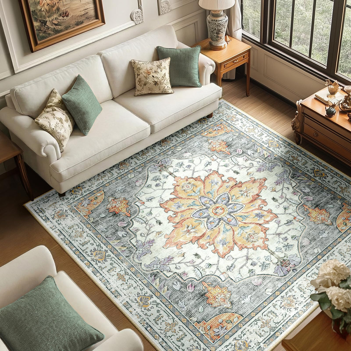 Washable Area Rug with Soft Non-Slip Backing