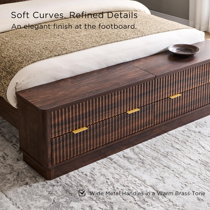 Fluted Platform Bed with Wingback Storage Headboard